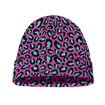 Purple And Teal Leopard Pattern Print Beanie