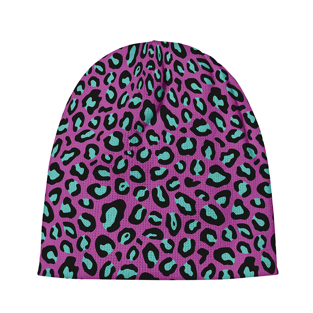 Purple And Teal Leopard Pattern Print Beanie