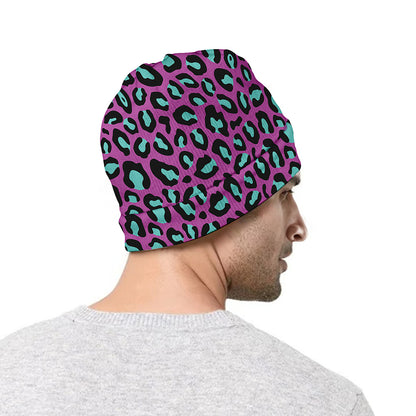Purple And Teal Leopard Pattern Print Beanie