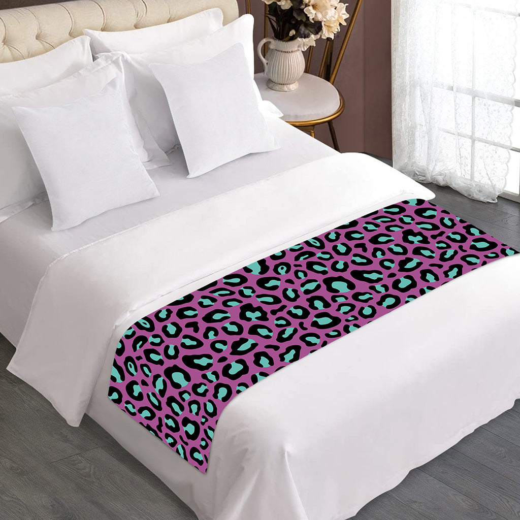 Purple And Teal Leopard Pattern Print Bed Runner
