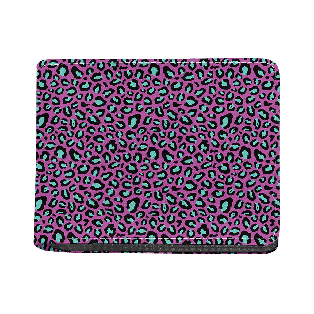 Purple And Teal Leopard Pattern Print Bifold Wallet