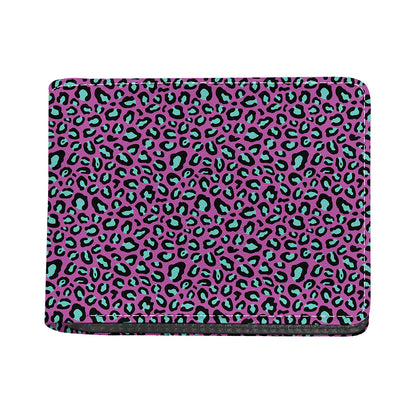 Purple And Teal Leopard Pattern Print Bifold Wallet