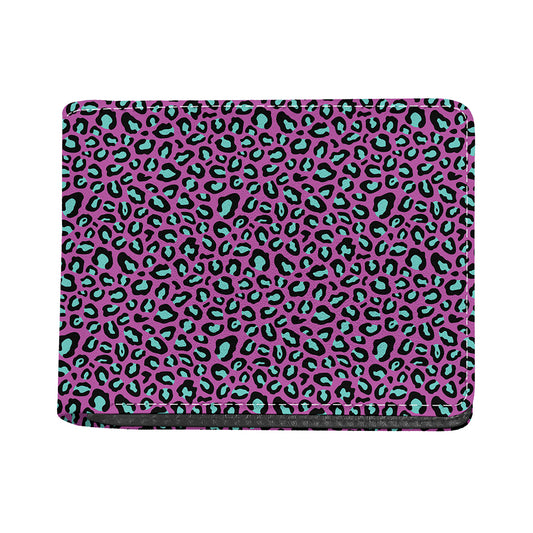 Purple And Teal Leopard Pattern Print Bifold Wallet