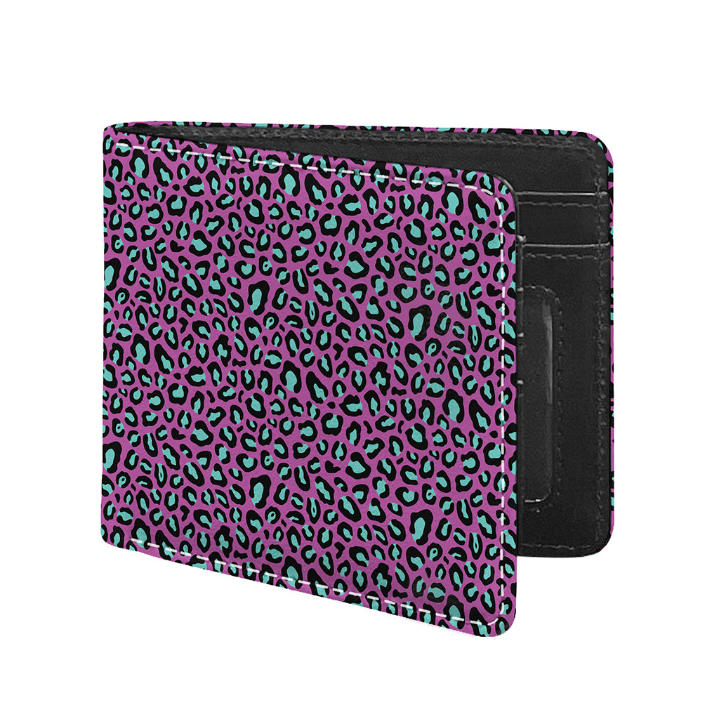 Purple And Teal Leopard Pattern Print Bifold Wallet