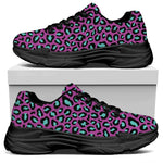 Purple And Teal Leopard Pattern Print Black Chunky Shoes