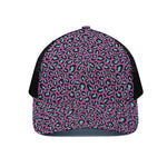 Purple And Teal Leopard Pattern Print Black Mesh Trucker Cap