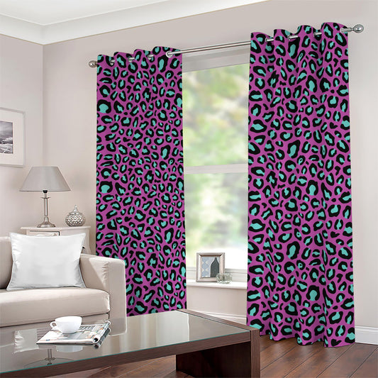 Purple And Teal Leopard Pattern Print Blackout Grommet Curtains