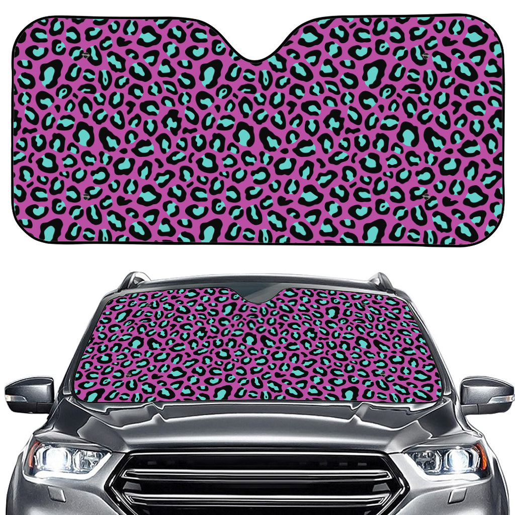 Purple And Teal Leopard Pattern Print Car Windshield Sun Shade