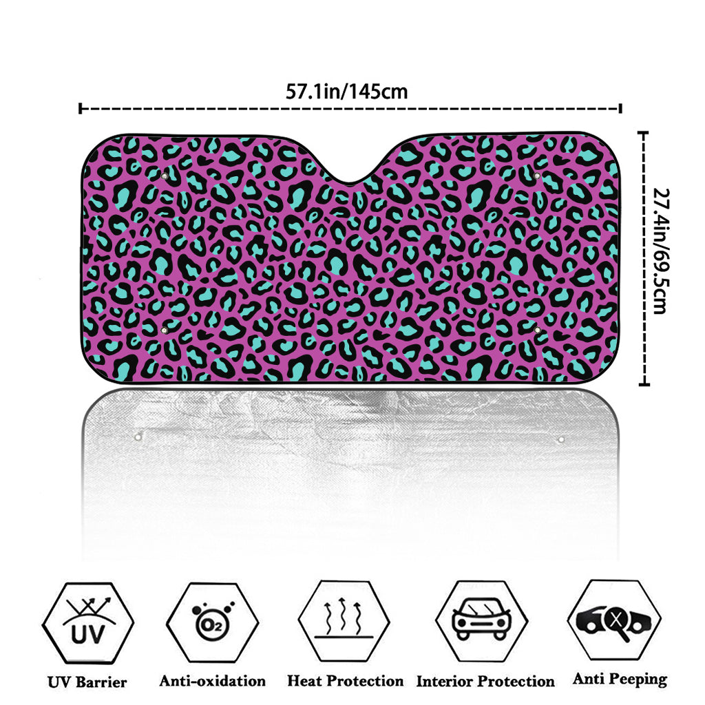 Purple And Teal Leopard Pattern Print Car Windshield Sun Shade