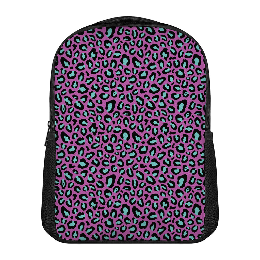 Purple And Teal Leopard Pattern Print Casual Backpack