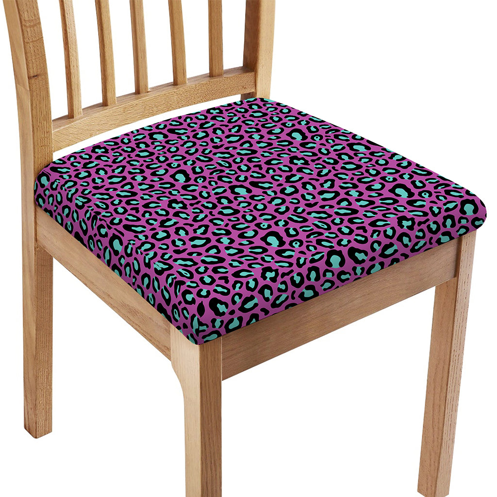 Purple And Teal Leopard Pattern Print Chair Cushion Cover