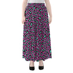 Purple And Teal Leopard Pattern Print Chiffon Maxi Skirt