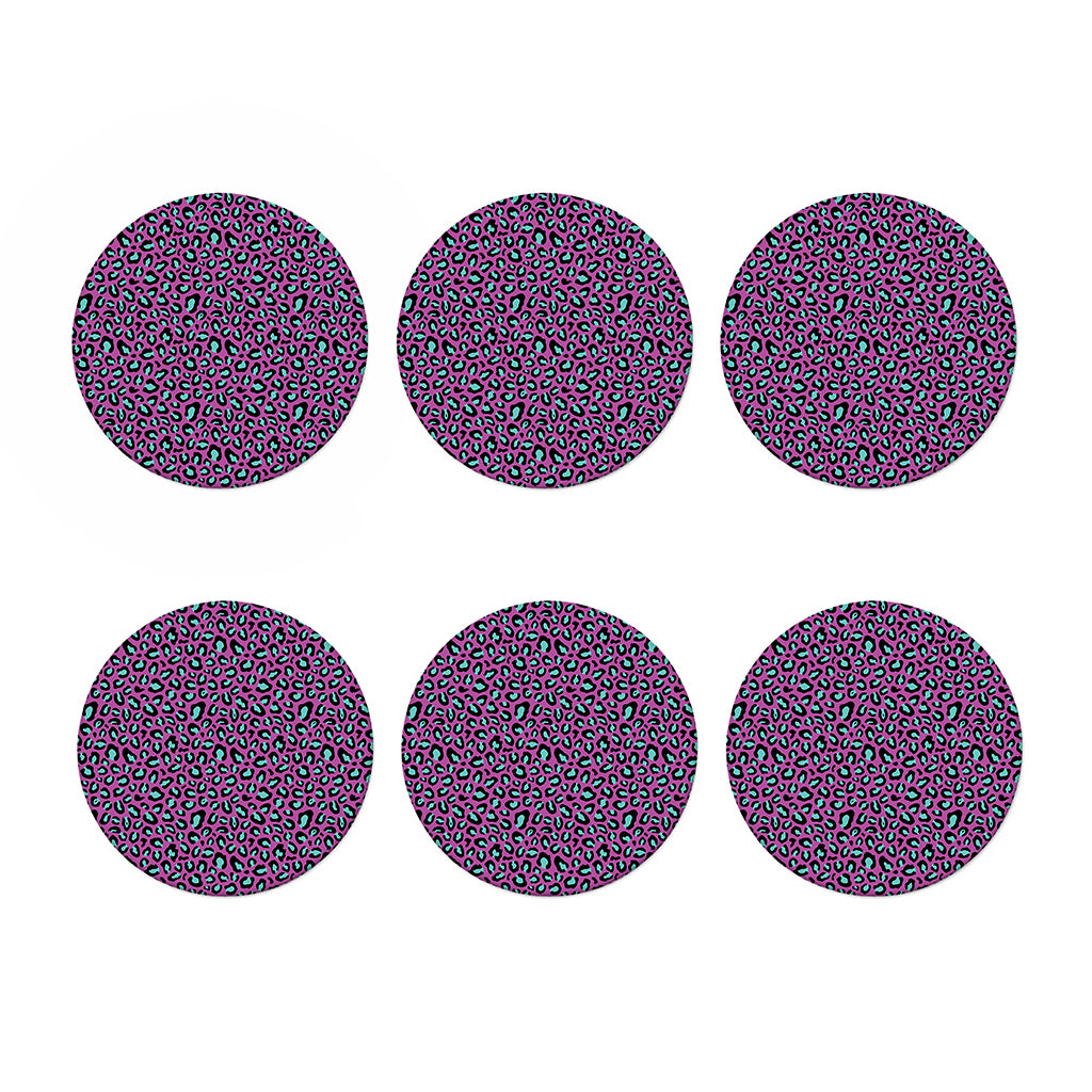 Purple And Teal Leopard Pattern Print Coaster Set