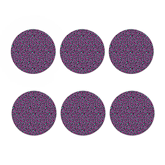 Purple And Teal Leopard Pattern Print Coaster Set