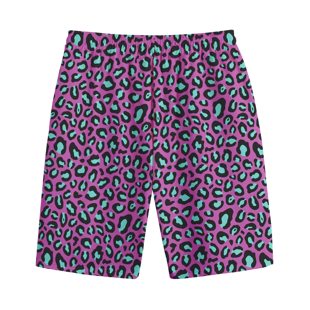 Purple And Teal Leopard Pattern Print Cotton Shorts