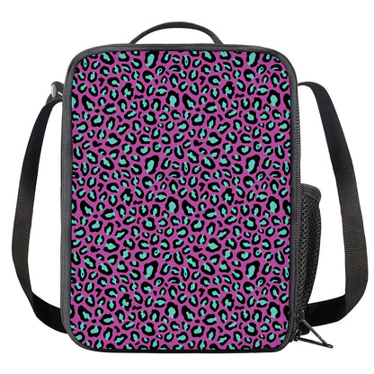 Purple And Teal Leopard Pattern Print Crossbody Lunch Bag