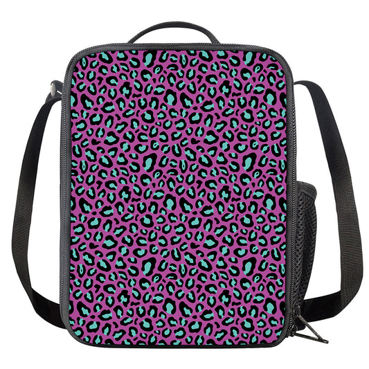 Purple And Teal Leopard Pattern Print Crossbody Lunch Bag