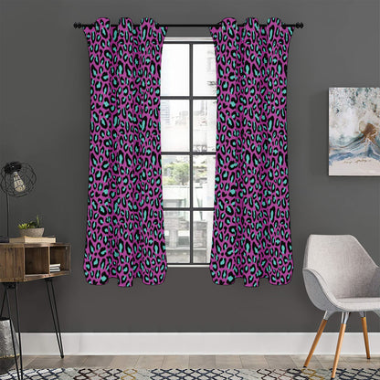 Purple And Teal Leopard Pattern Print Curtain