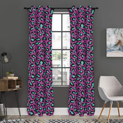 Purple And Teal Leopard Pattern Print Curtain