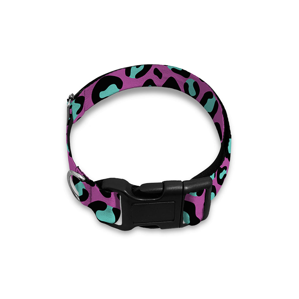 Purple And Teal Leopard Pattern Print Dog Collar