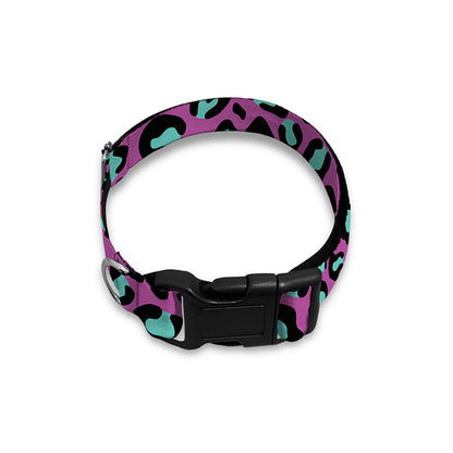 Purple And Teal Leopard Pattern Print Dog Collar