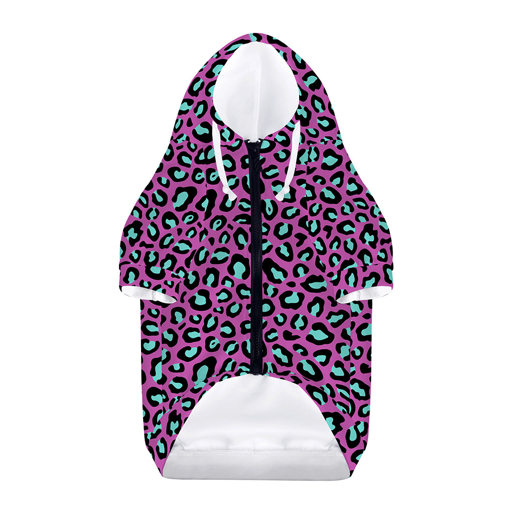 Purple And Teal Leopard Pattern Print Dog Zip Up Hoodie