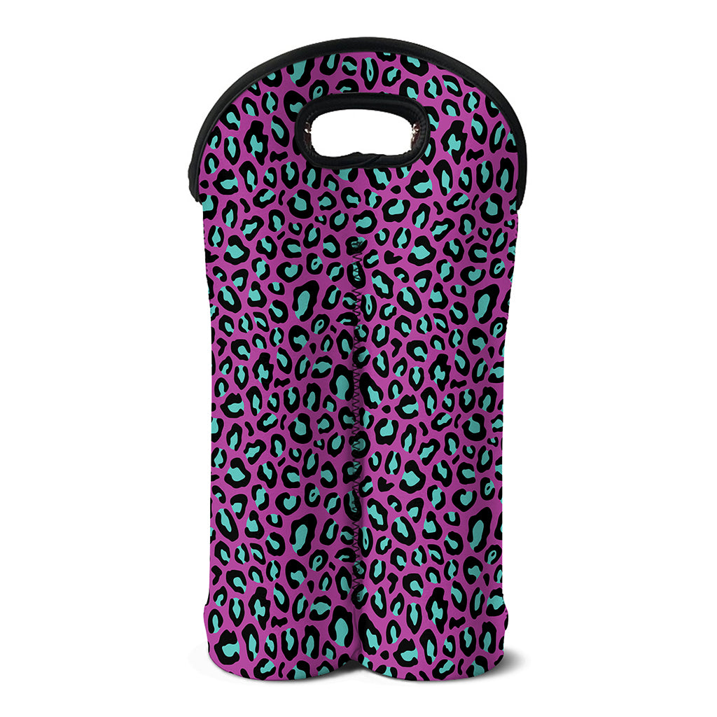 Purple And Teal Leopard Pattern Print Double Neoprene Wine Tote