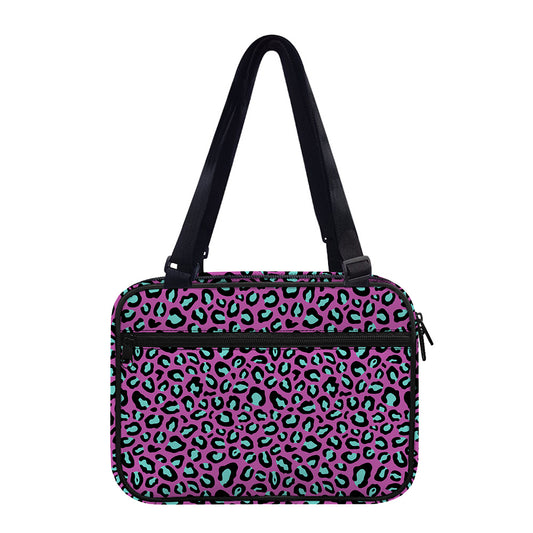 Purple And Teal Leopard Pattern Print Double Strap Bible Bag