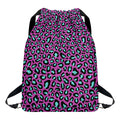 Purple And Teal Leopard Pattern Print Drawstring Backpack