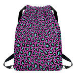Purple And Teal Leopard Pattern Print Drawstring Backpack