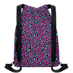 Purple And Teal Leopard Pattern Print Drawstring Backpack
