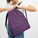 Purple And Teal Leopard Pattern Print Drawstring Backpack