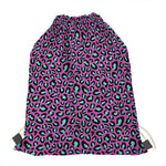 Purple And Teal Leopard Pattern Print Drawstring Bag