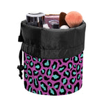 Purple And Teal Leopard Pattern Print Drawstring Makeup Bag
