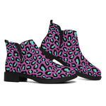 Purple And Teal Leopard Pattern Print Flat Ankle Boots