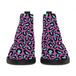 Purple And Teal Leopard Pattern Print Flat Ankle Boots