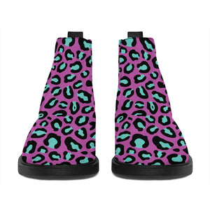 Purple And Teal Leopard Pattern Print Flat Ankle Boots