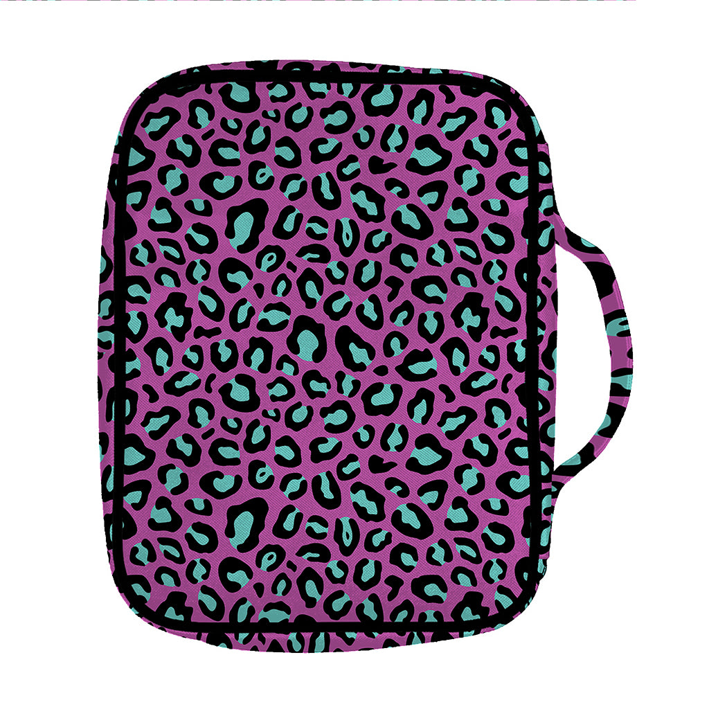 Purple And Teal Leopard Pattern Print Front Pocket Bible Bag