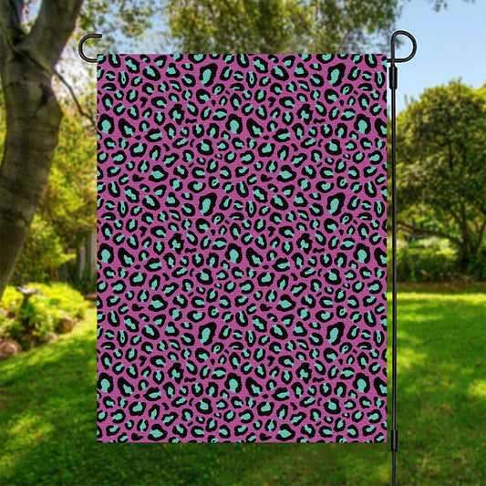 Purple And Teal Leopard Pattern Print Garden Flag