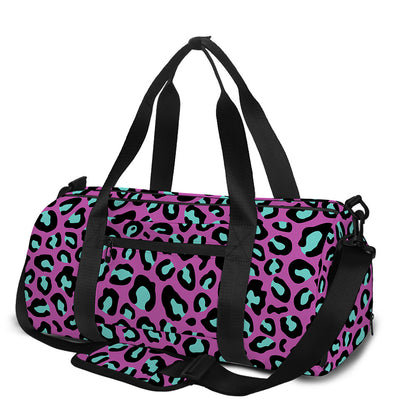 Purple And Teal Leopard Pattern Print Gym Bag