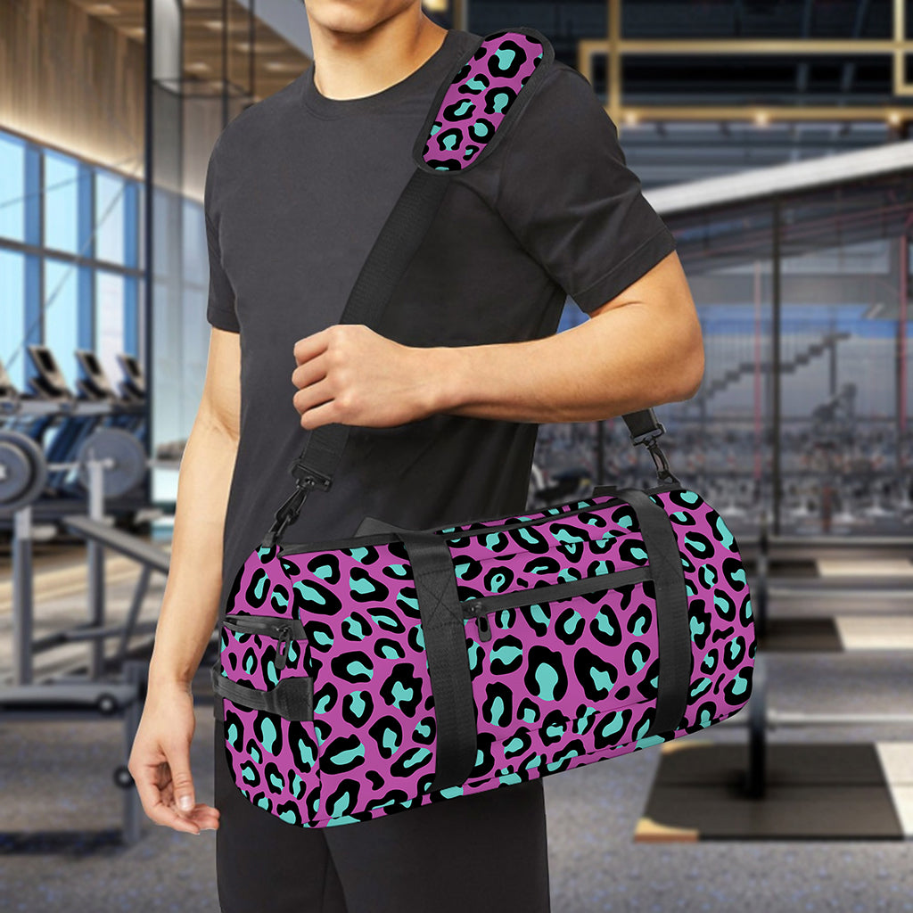 Purple And Teal Leopard Pattern Print Gym Bag