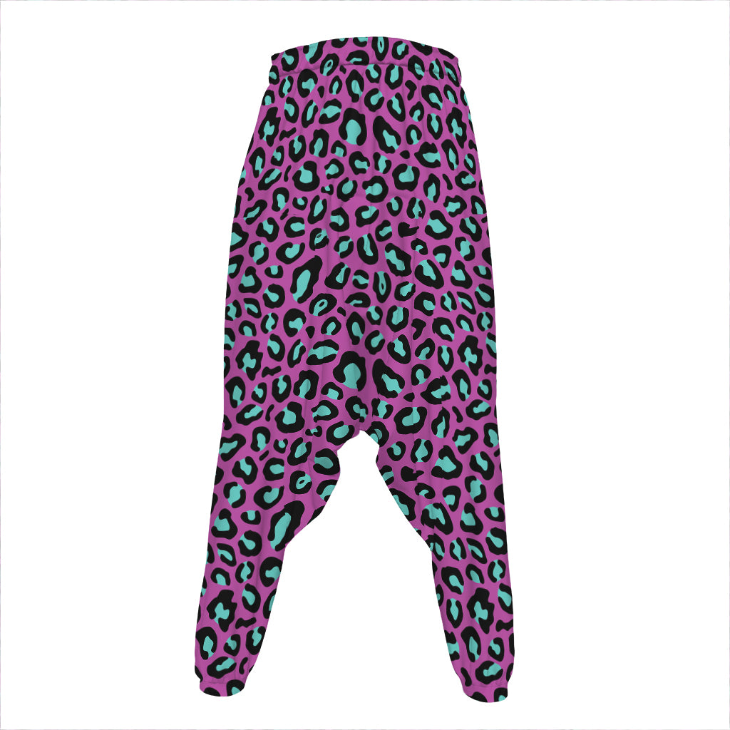 Purple And Teal Leopard Pattern Print Hammer Pants