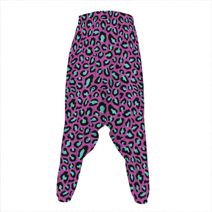 Purple And Teal Leopard Pattern Print Hammer Pants