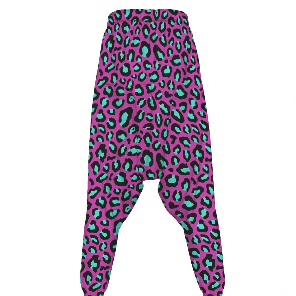 Purple And Teal Leopard Pattern Print Hammer Pants