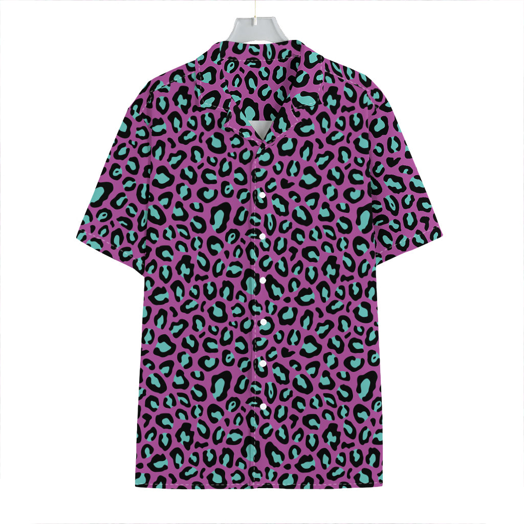Purple And Teal Leopard Pattern Print Hawaiian Shirt