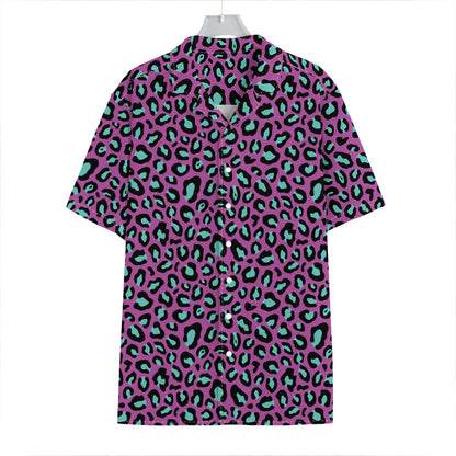 Purple And Teal Leopard Pattern Print Hawaiian Shirt