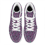 Purple And Teal Leopard Pattern Print High Top Leather Sneakers