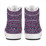 Purple And Teal Leopard Pattern Print High Top Leather Sneakers