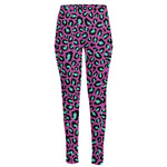 Purple And Teal Leopard Pattern Print High-Waisted Pocket Leggings