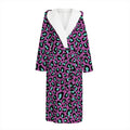 Purple And Teal Leopard Pattern Print Hooded Bathrobe